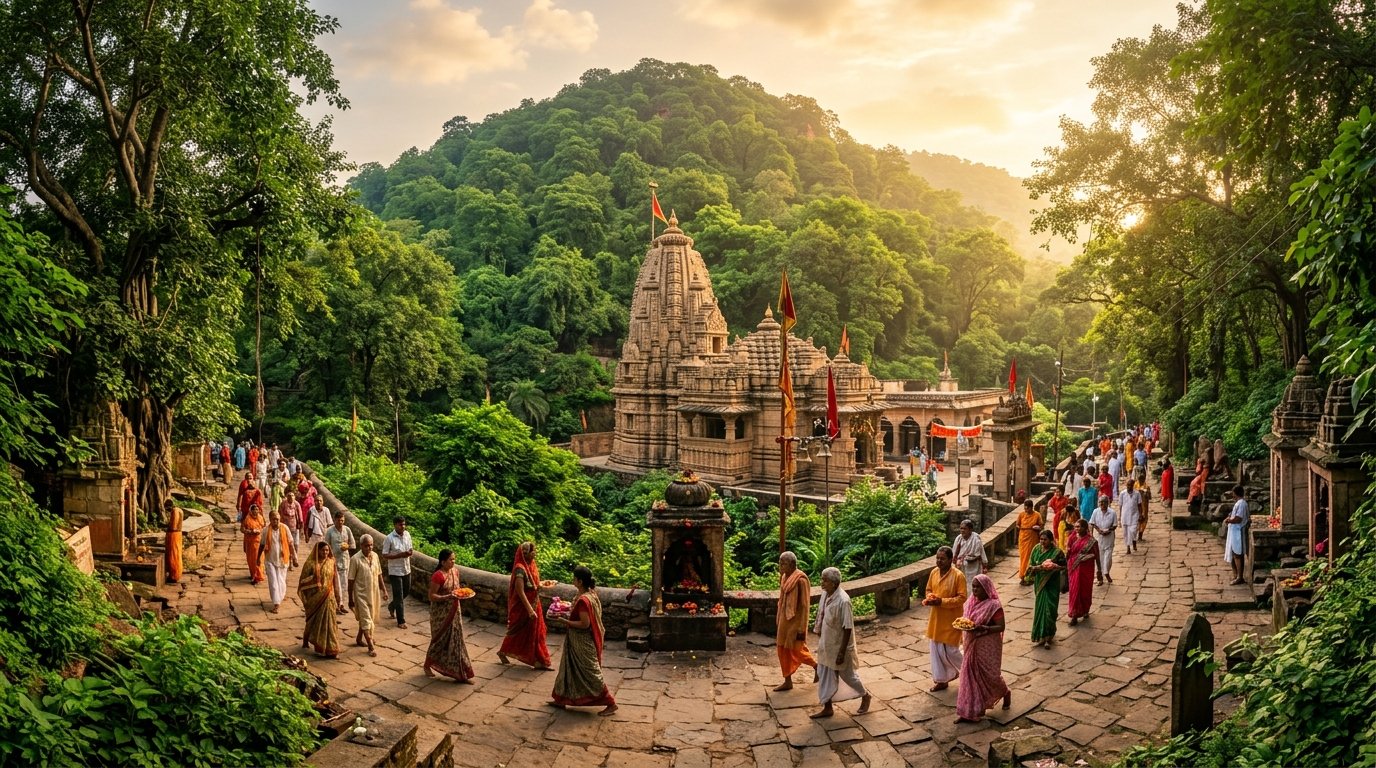Kamadgiri holy parikrama pathway and temple in Chitrakoot